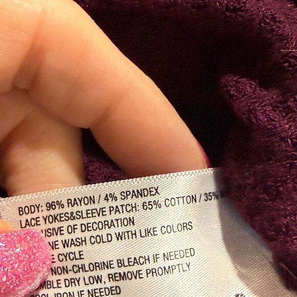 Knox Rose Maroon Thermal Knit Crochet Blouse Medium - Picture 8 of 11